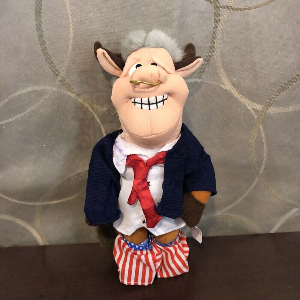 VTG 1998 "Bull Clinton" Infamous Meanies Plush Gag Gift Beanie Toy Topkat NWT